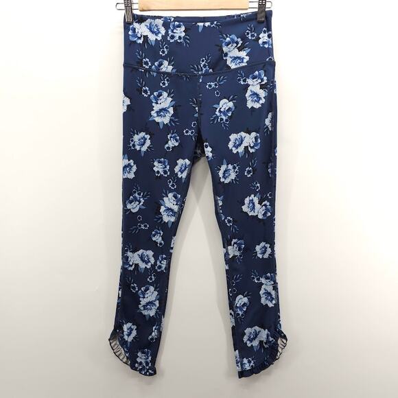 Kate Spade Ruffle Leggings Prairie Rose Adriatic Blue Small Stretch Cropped - Picture 1 of 13